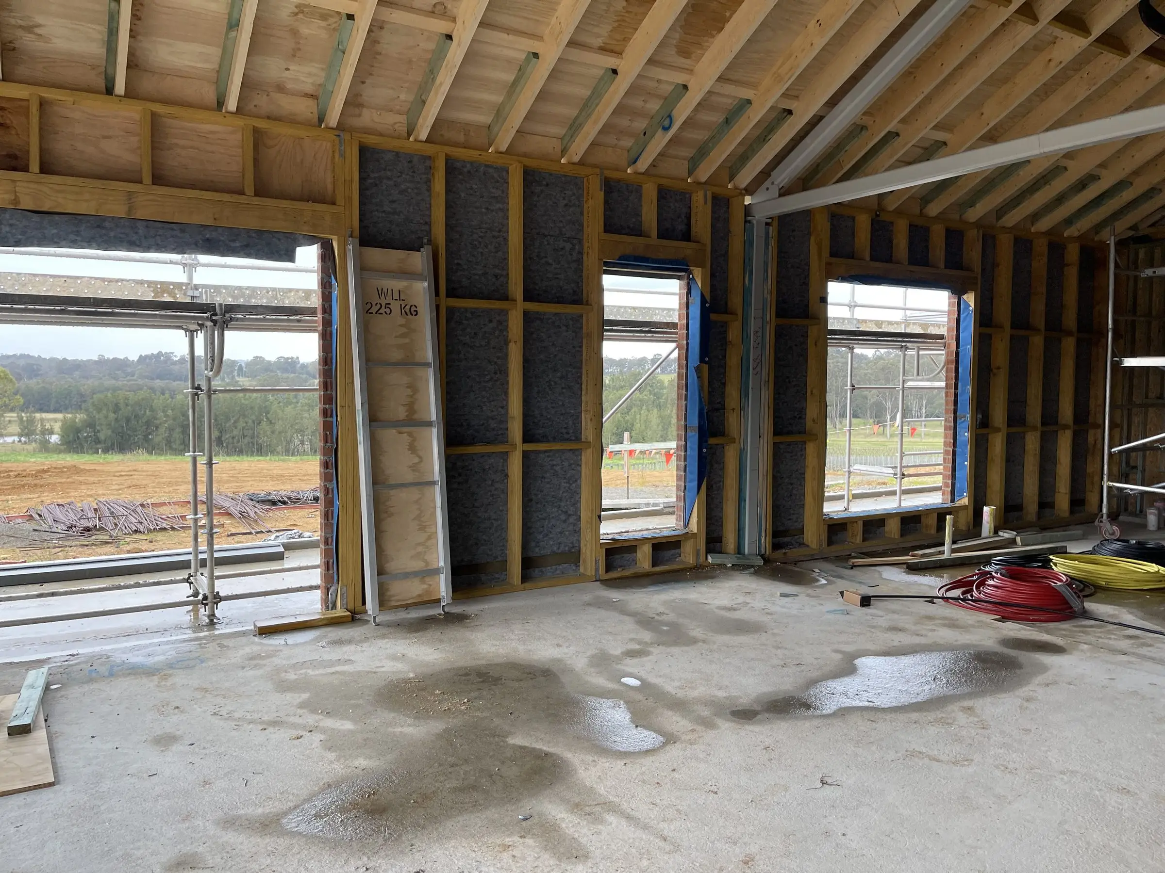 External wall framing with insulation and sarking ready for cladding installation